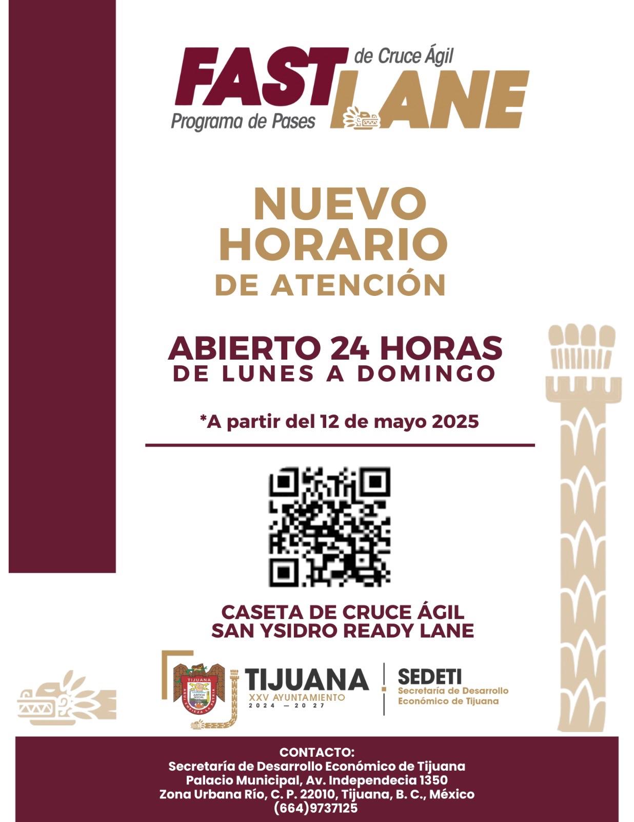 Amplía XXV Ayuntamiento de Tijuana horario de operación de la Caseta de Cruce Ágil de San Ysidro Ready Lane