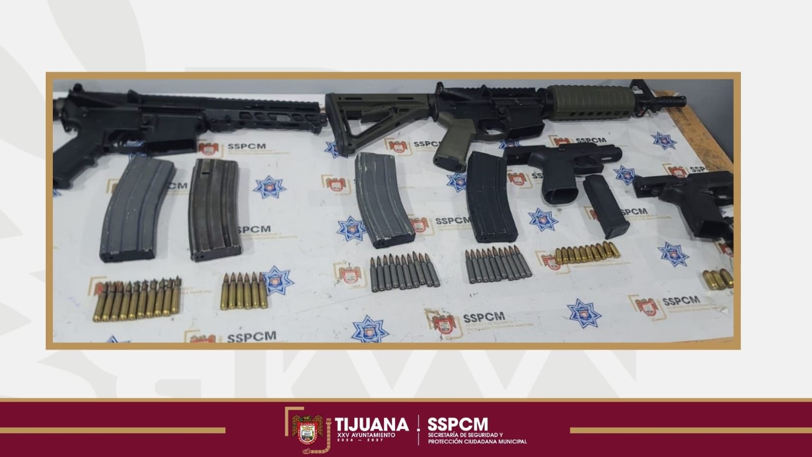 Asegura SSPCM cuatro armas de fuego y detiene a dos personas en la colonia Aeropuerto