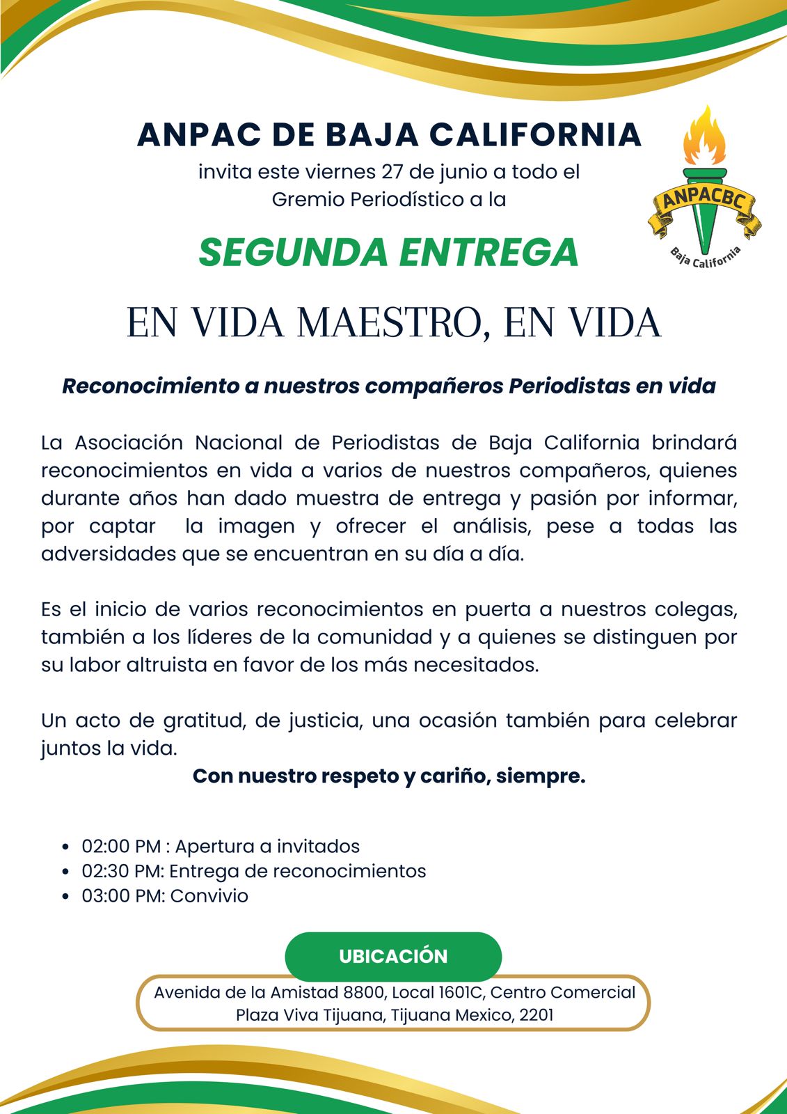 LA ASOCIACIÓN NACIONAL DE PERIODISTAS A.C. (ANPAC), RECONOCE HOY A PERIODISTAS DE TIJUANA