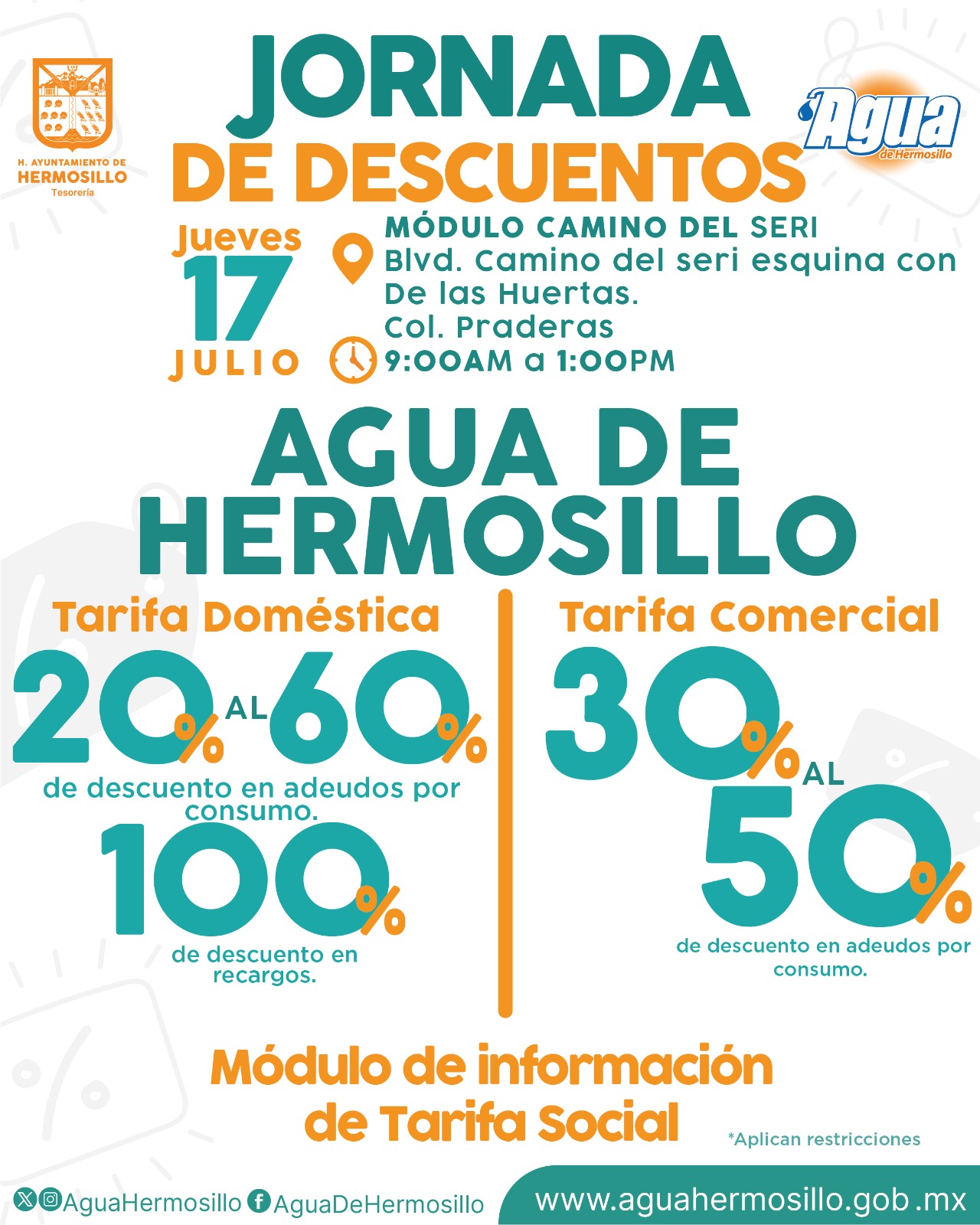 Lleva Aguah Jornada de Descuentos a módulo del Camino del Seri este jueves 17 de julio