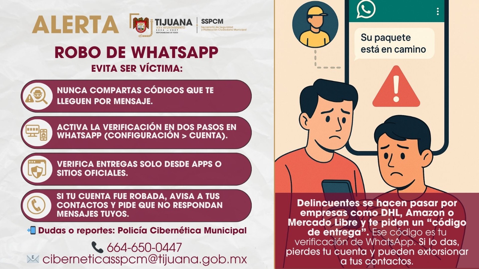 Emite SSPCM recomendaciones para prevenir el robo de cuentas de WhatsApp