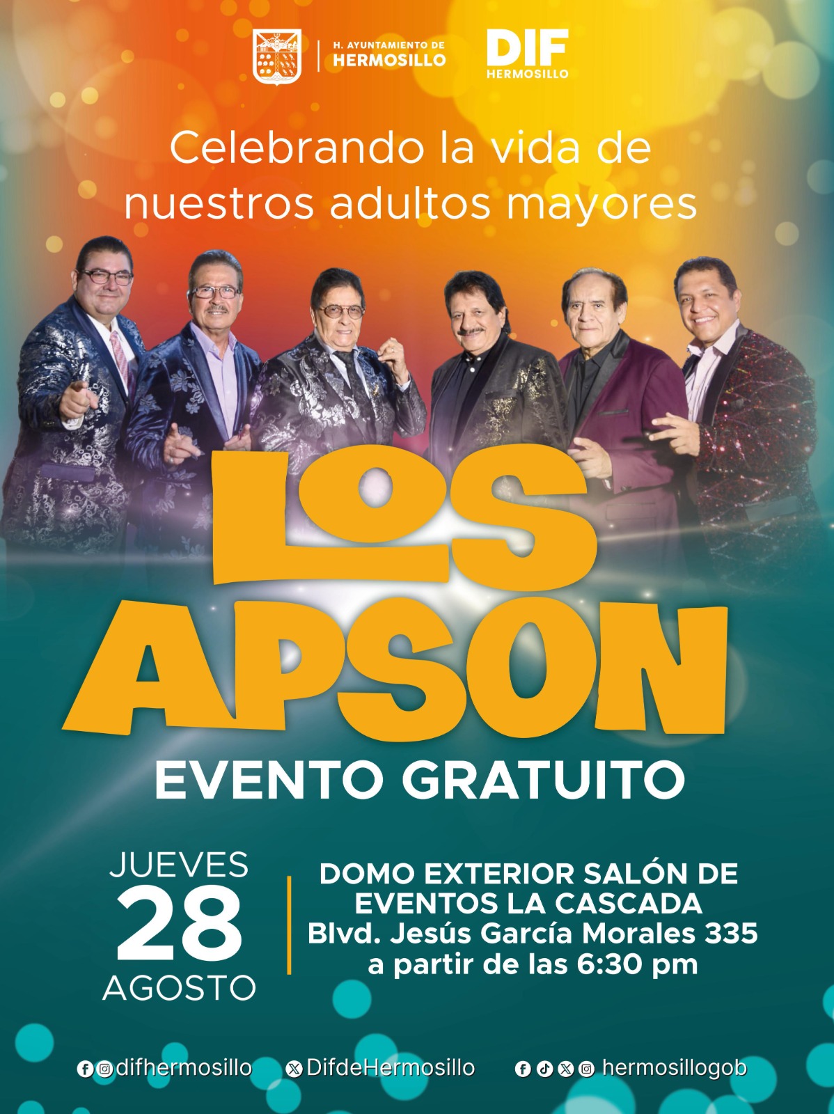 Ofrecerá Ayuntamiento de Hermosillo concierto gratuito de Los Apson a los abuelitos en su día