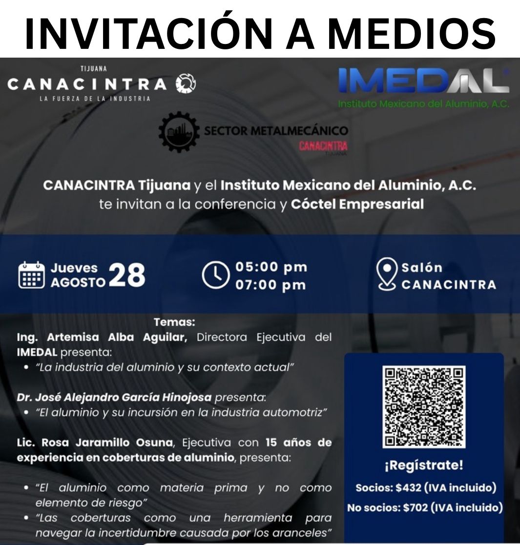 CANACITRA TIENE HOY CONFERENCIA SOBRE EL ALUMINIO, EN SU SEDE