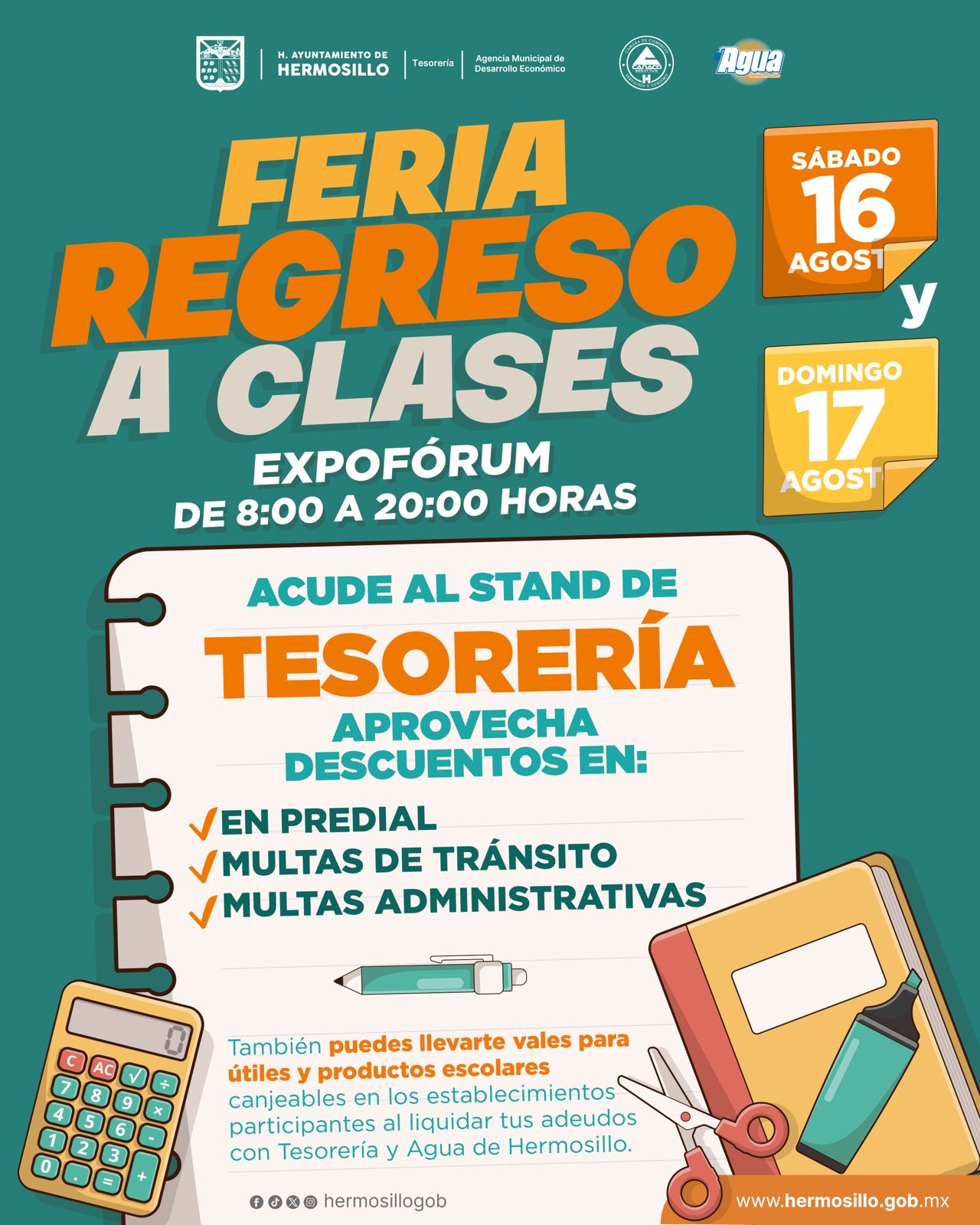 Invita Ayuntamiento de Hermosillo a visitar el stand de Tesorería en Feria de Regreso a Clases 2025 en Expoforum