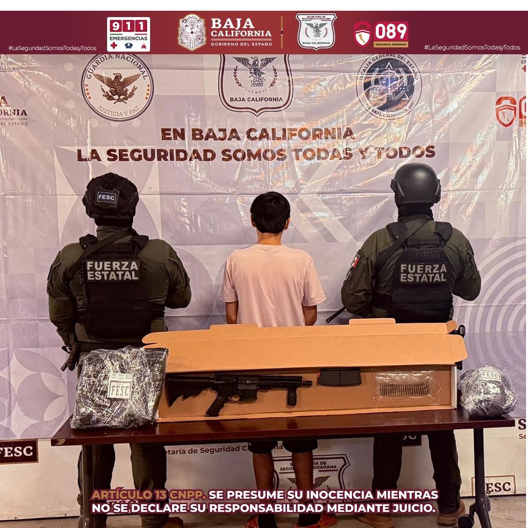 ASEGURA FUERZA ESTATAL ARMA LARGA Y CHALECO BALÍSTICO A MENOR DE EDAD EN TIJUANA