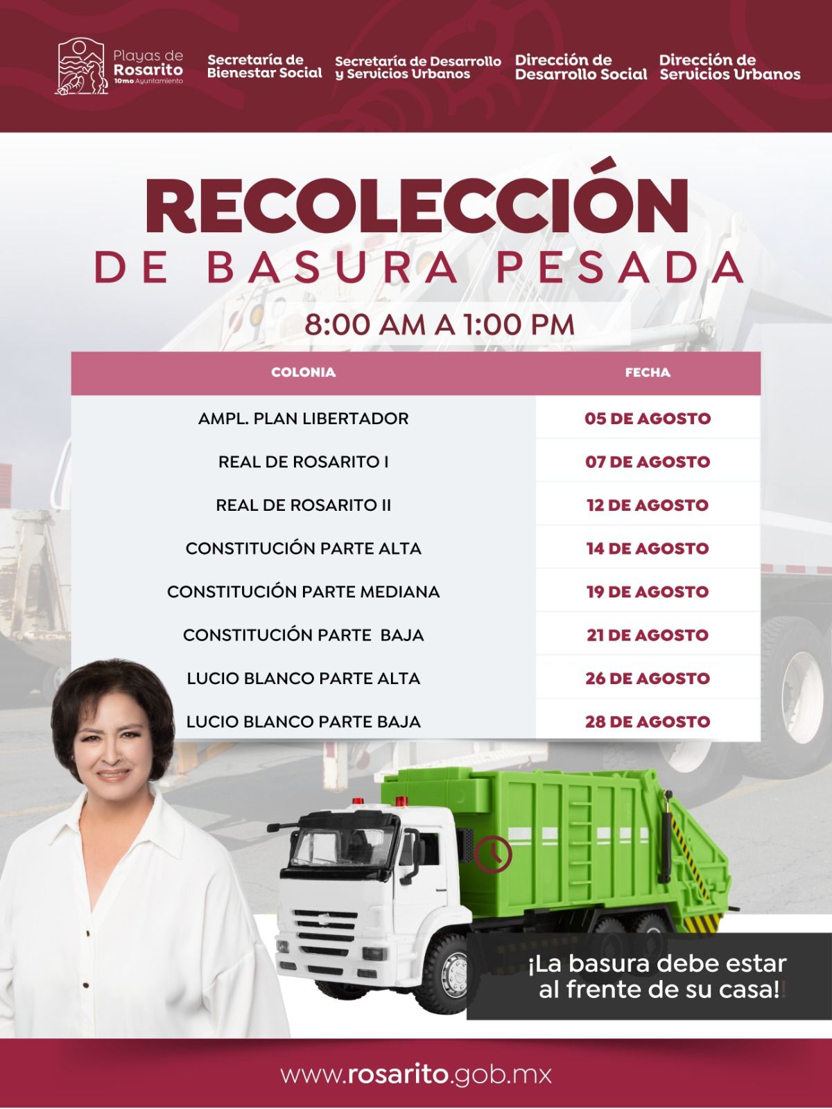 Gobierno de Rocio Adame continúa en agosto con la Recolección de Basura Pesada