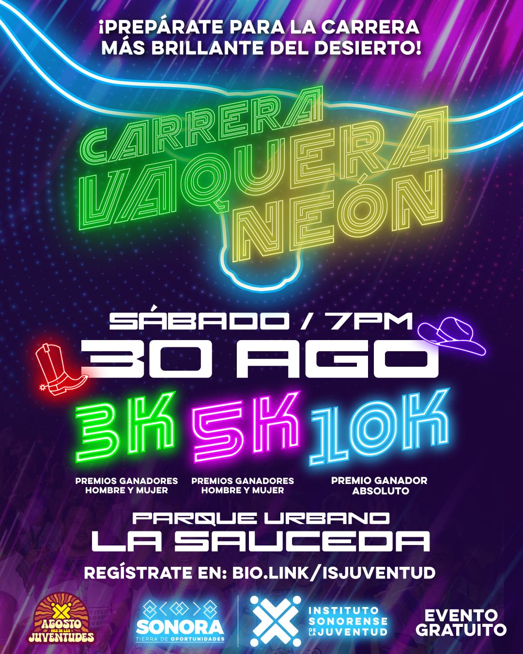 Invita Gobierno de Sonora a participar en la cuarta edición de la Carrera Vaquera Neón