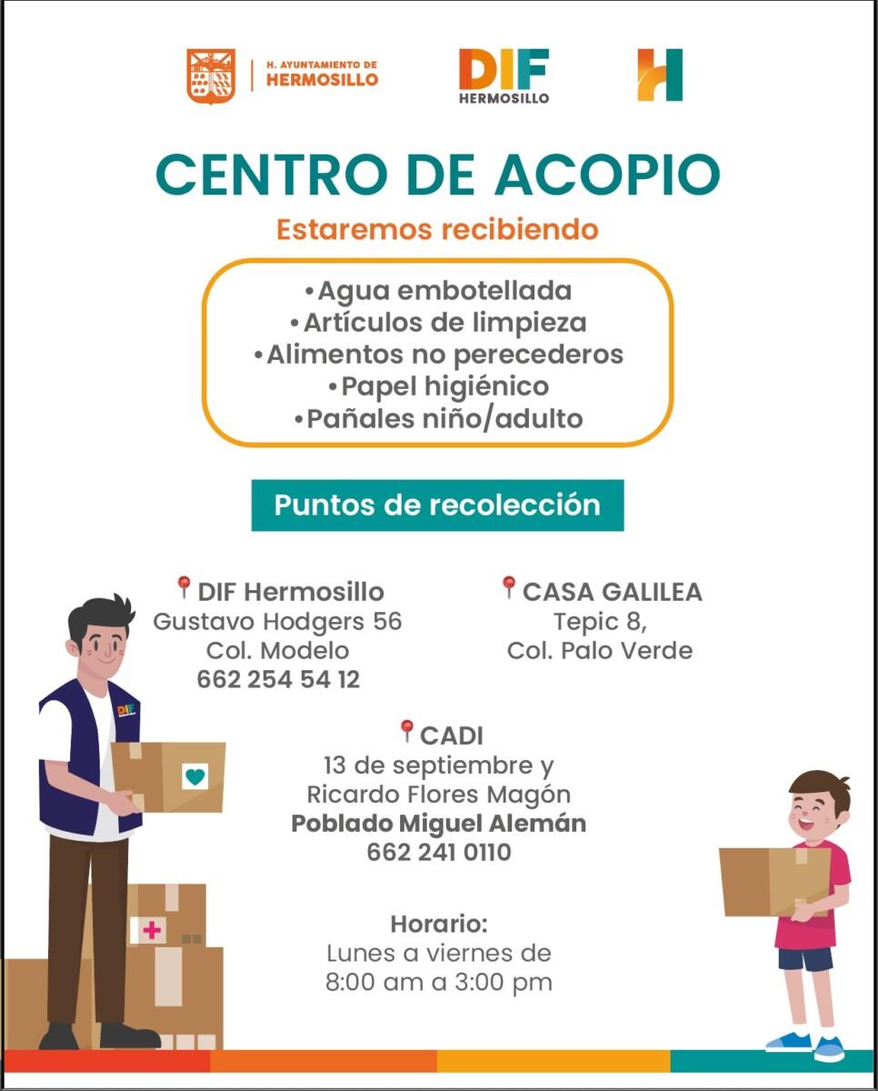 Habilita DIF Hermosillo Centros de Acopio para apoyar a personas afectadas por las lluvias
