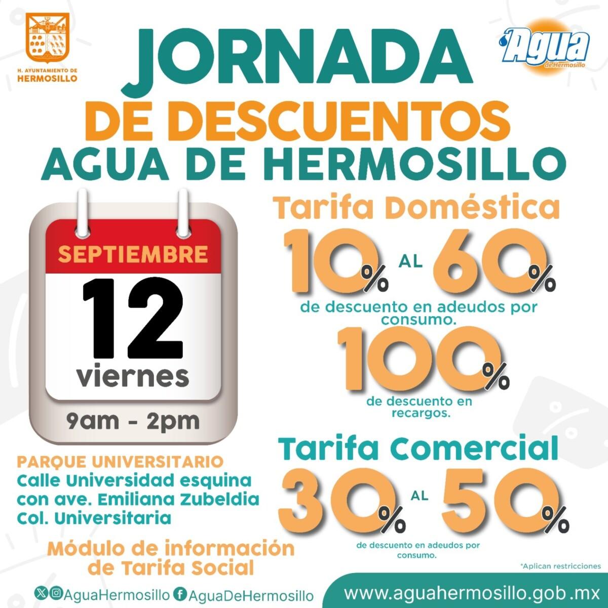 Invita Agua de Hermosillo a Jornada de Descuentos este viernes 12 de septiembre