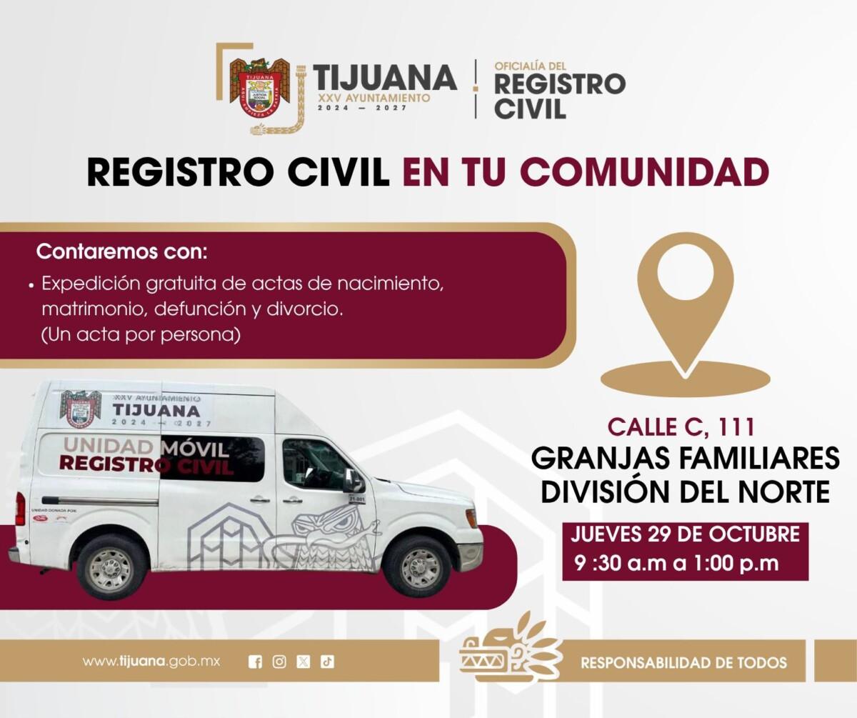 Llevará Oficialía del Registro Civil servicio gratuito de expedición de actas a colonia Granjas Familiares