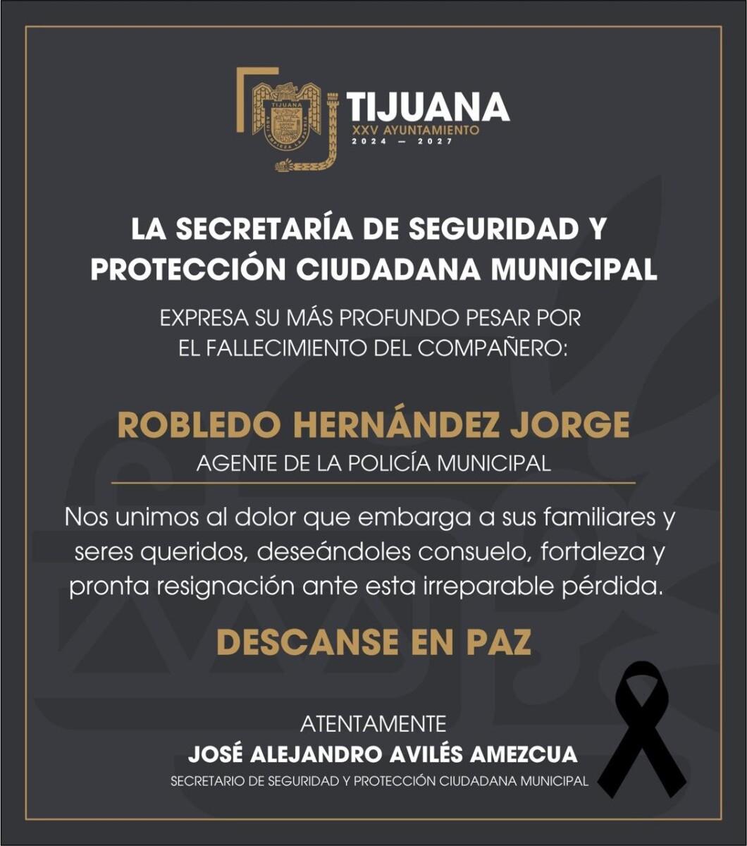 ASESINARON UN  POLICÍA MUNICIPAL DE TIJUANA AYER EN LA NOCHE