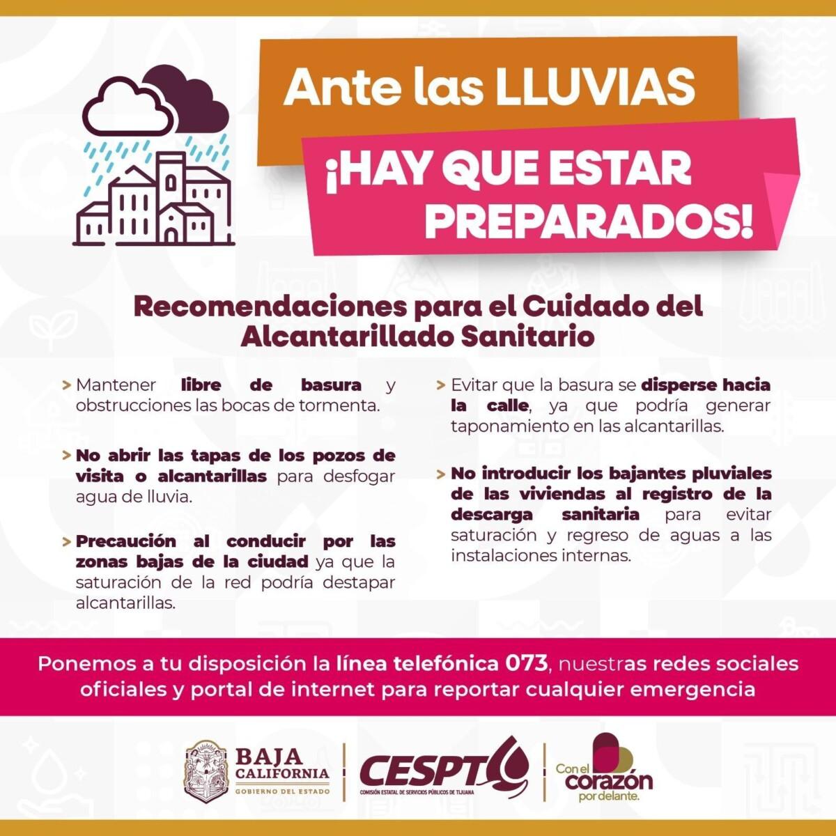 EMITE CESPT RECOMENDACIONES ANTE PRONÓSTICO DE LLUVIAS