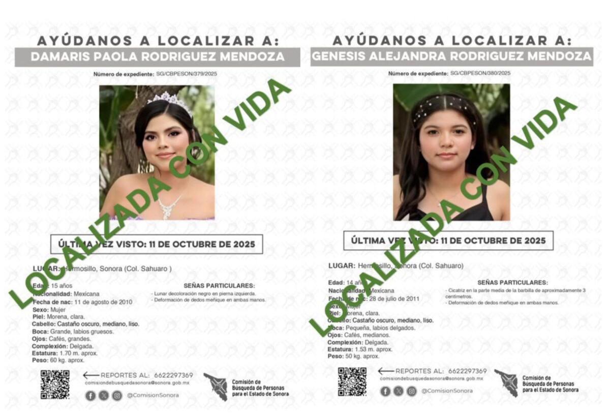 Localizadas dos menores reportadas como desaparecidas en Hermosillo