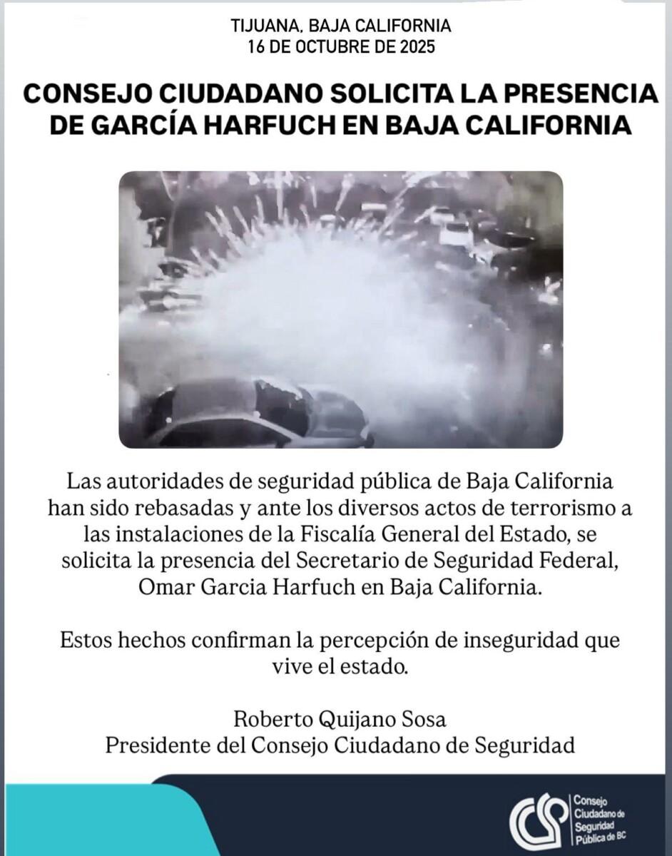 ANTE EL AUMENTO DE LA DELINCUENCIA Y LA INSEGURIDAD EN BAJA CALIFORNIA, PIDEN LA PRESENCIA DE OMAR GARCÍA HARFUCH, AUTORIDADES LOCALES REBASADAS