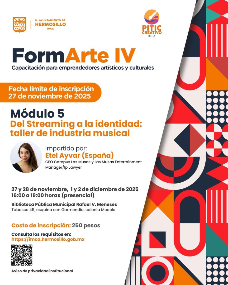 Convocan a gestores y emprendedores culturales a participar en taller de industria musical del programa FormArte IV