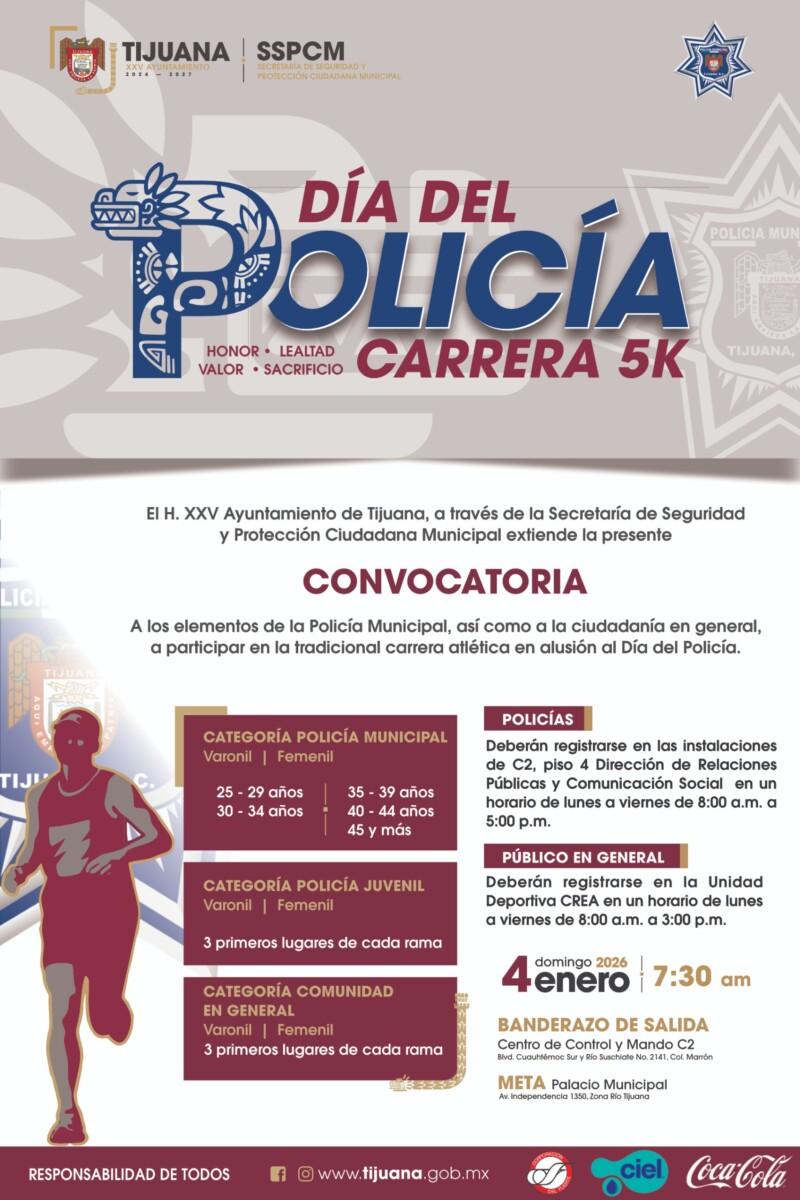 Invita SSPCM a la comunidad a participar en carrera de 5 kilómetros por el Día del Policía