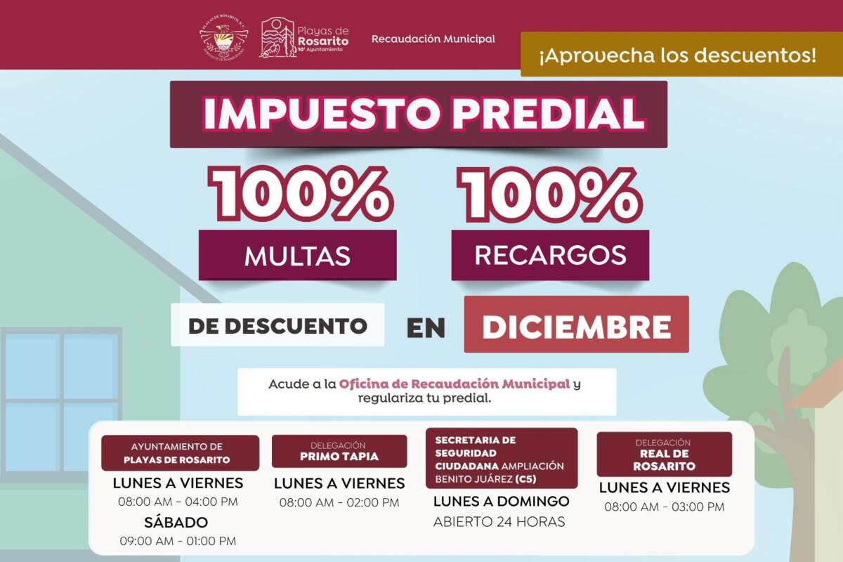 Playas de Rosarito invita a la ciudadanía a aprovechar el programa de 0 multas y 0 recargos en el Impuesto Predial 2025 durante el mes de diciembre