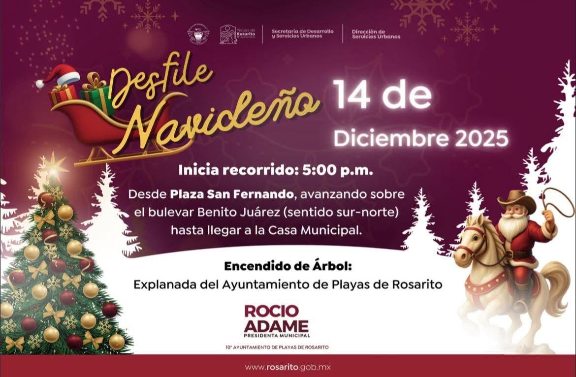 Playas de Rosarito invita a la ciudadanía a unirse para celebrar una navidad llena de alegría con el Gran Desfile Navideño 2025.