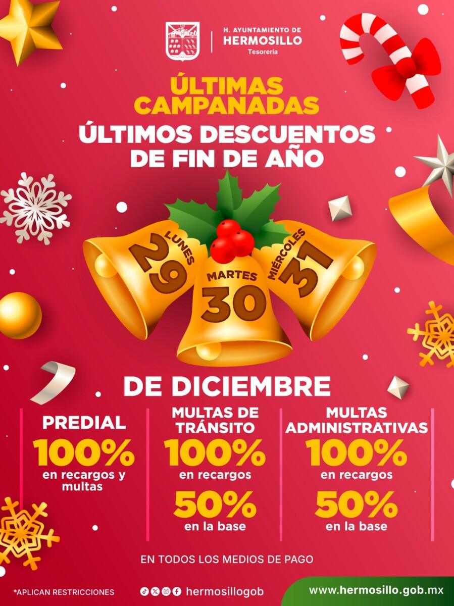 Ayuntamiento de Hermosillo ofrece últimos descuentos de fin de año en predial, multas de tránsito y multas administrativas