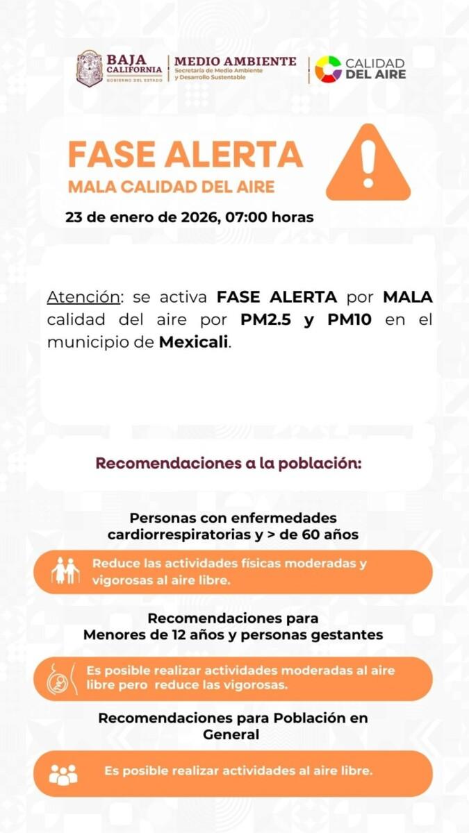 ALERTA EN MEXICALI POR MAUY MALA CALIDAD DEL AIRE ESTE VIERNES 23