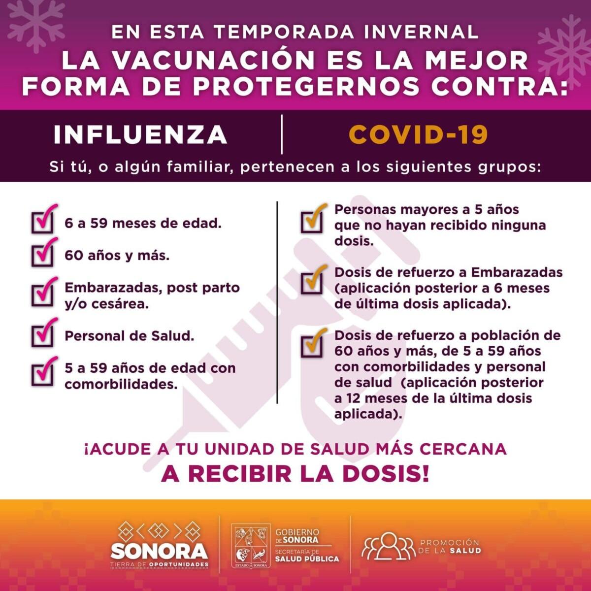 Llama Salud Sonora a reforzar la vacunación en temporada alta de enfermedades respiratorias