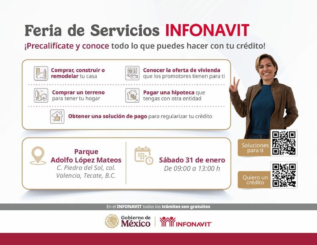 INFONAVIT REALIZARÁ FERIA DE CRÉDITO Y SOLUCIONES DE PAGO EN TECATE