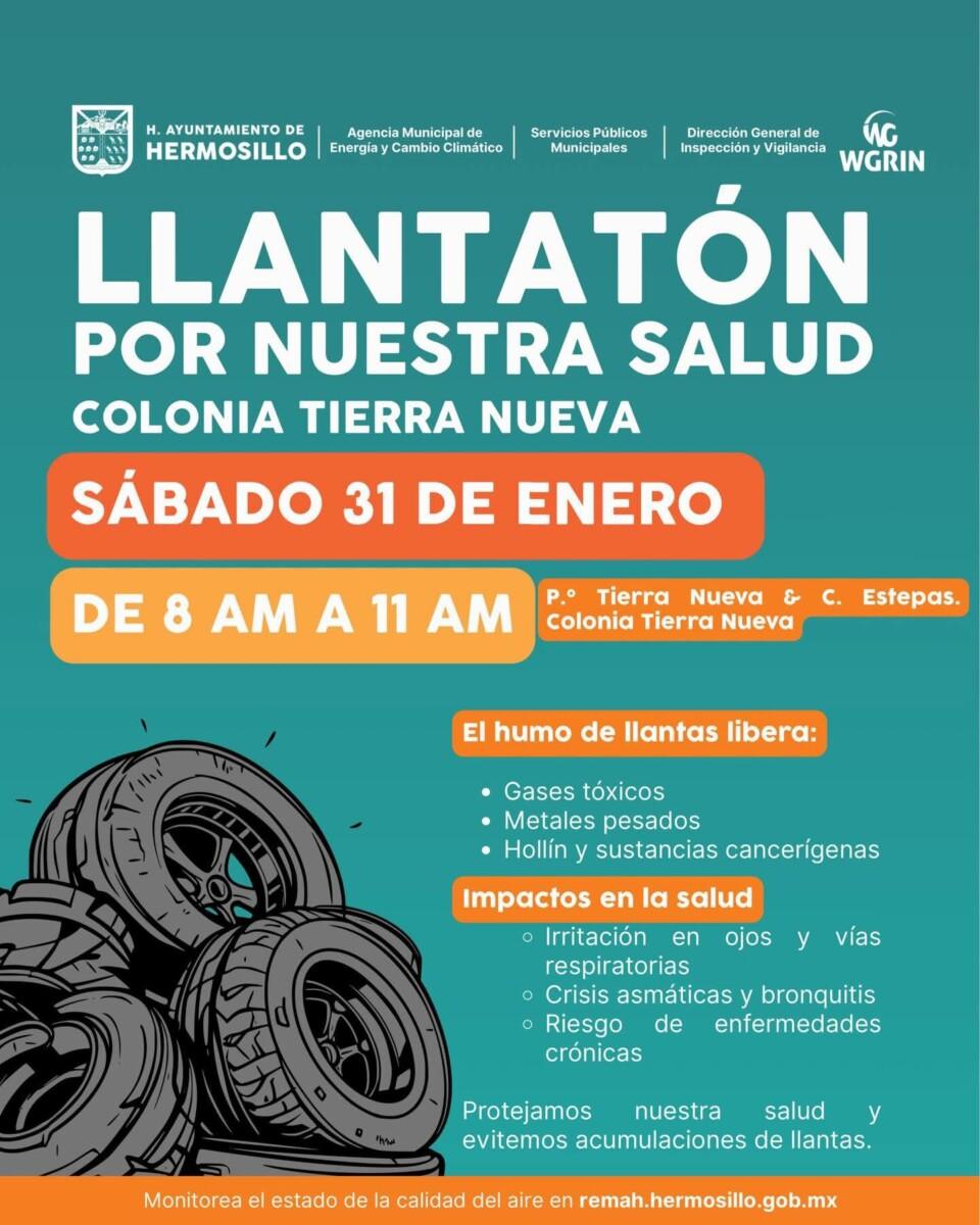 Realizará Ayuntamiento de Hermosillo jornada de “Llantatón por nuestra salud” en Tierra Nueva