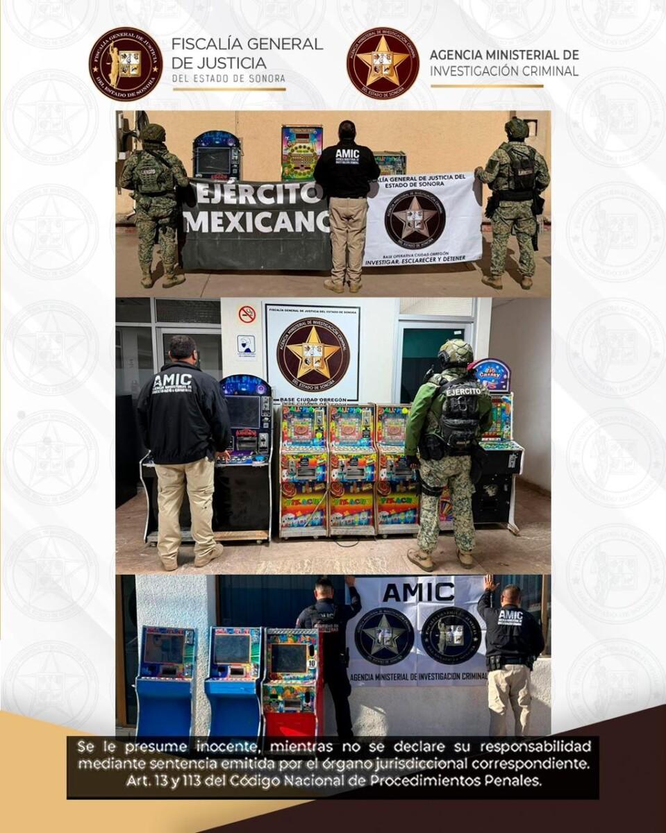 Operativo conjunto asegura 33 máquinas tragamonedas en cinco municipios de Sonora