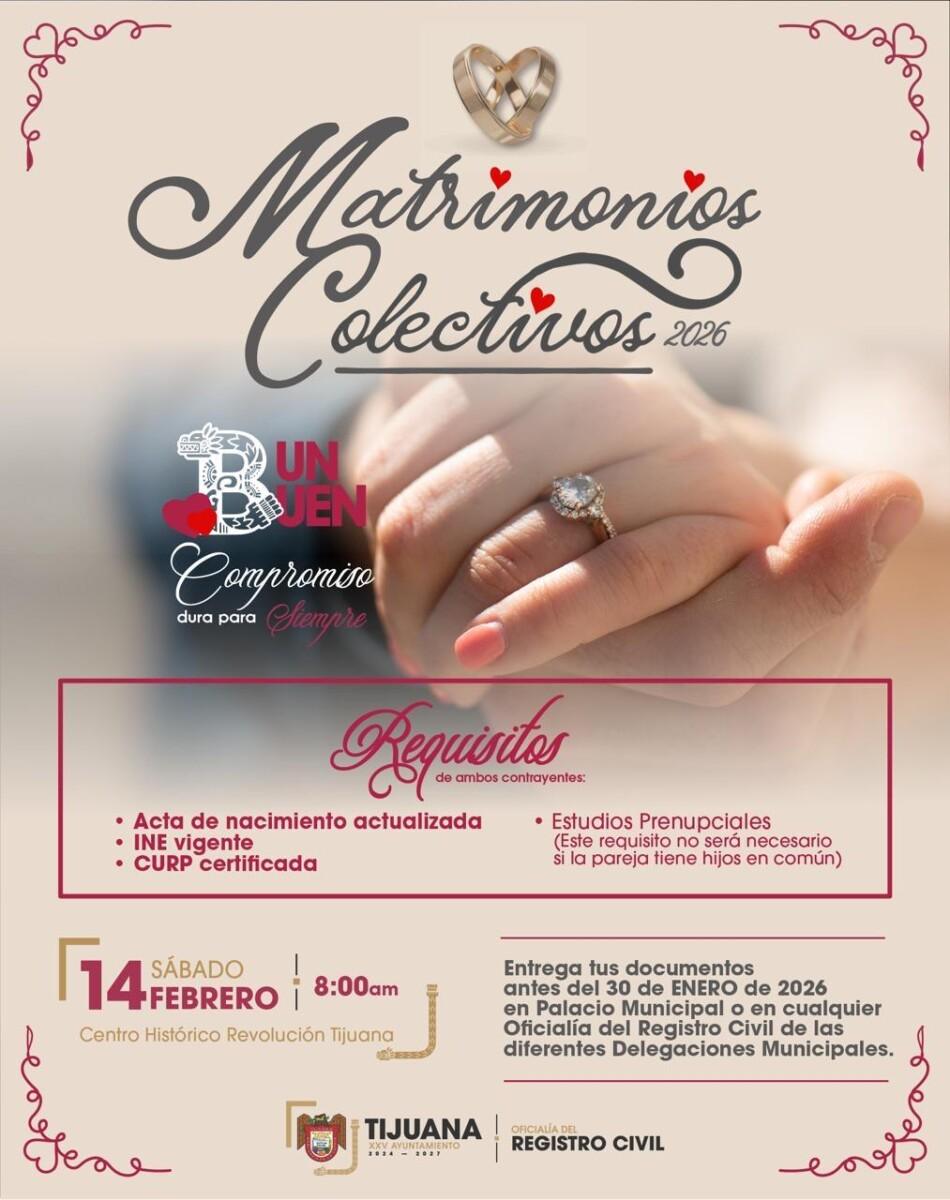 Mantiene vigente XXV Ayuntamiento de Tijuana campaña de ‘Matrimonios Colectivos 2026’