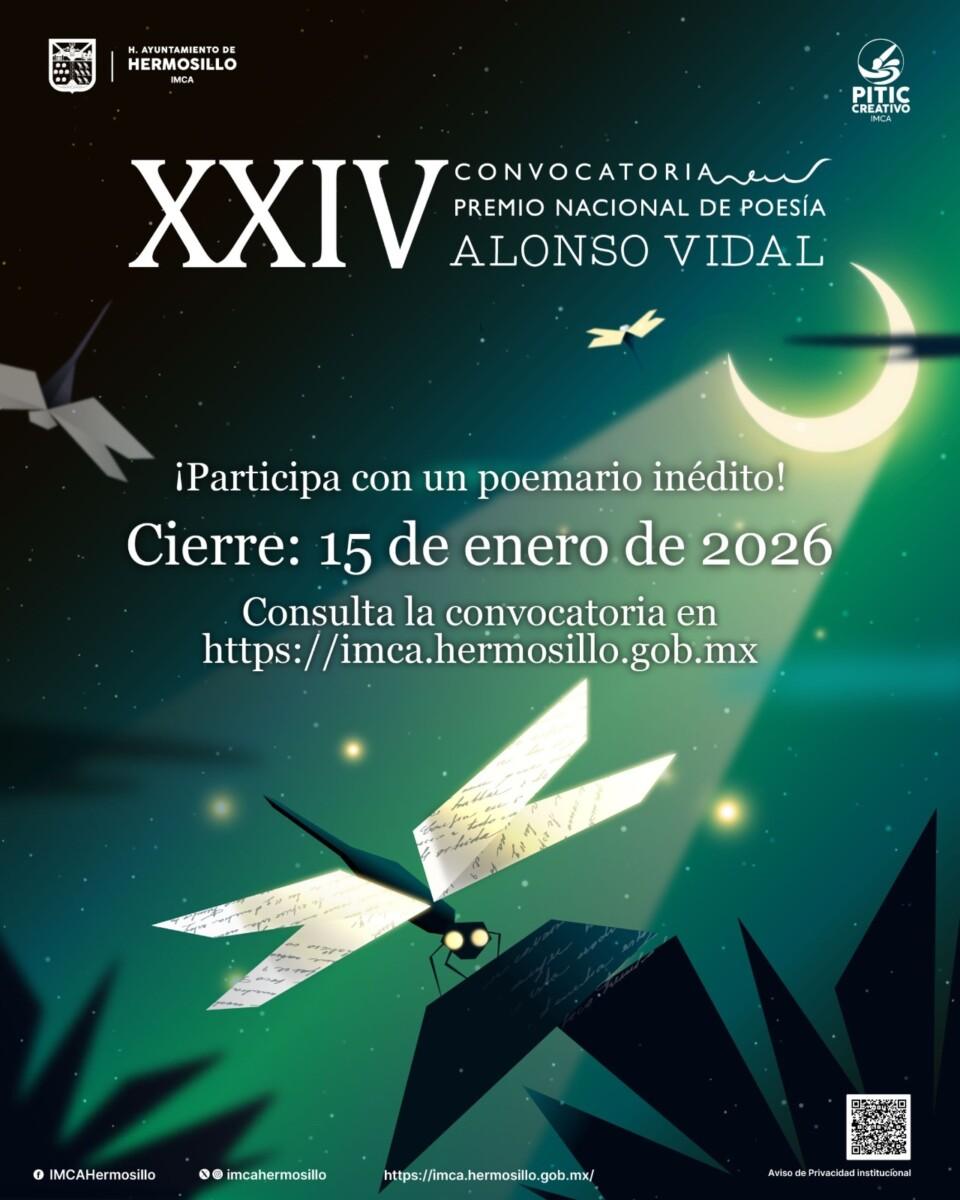 Convoca IMCA al XXIV Premio Nacional de Poesía Alonso Vidal