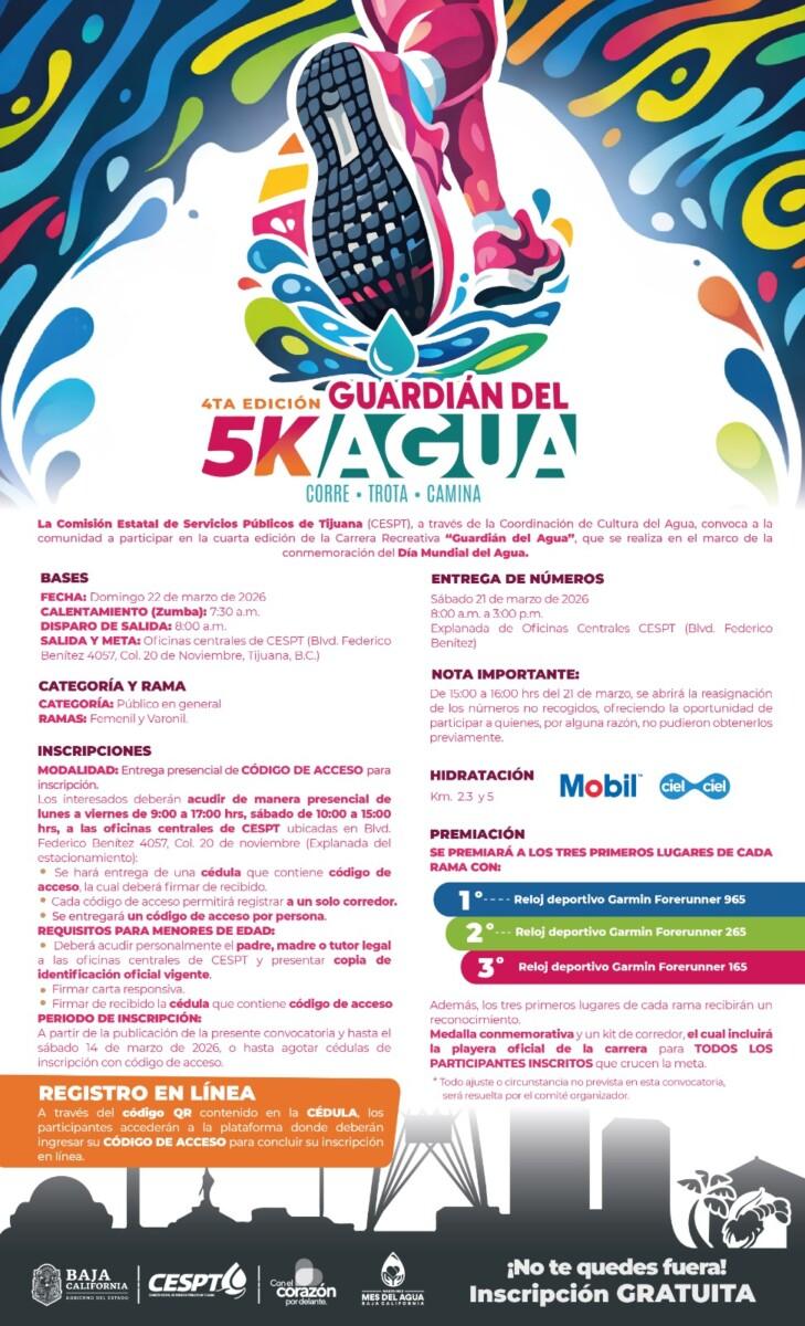 CONVOCA CESPT A LA CARRERA 5K “GUARDIÁN DEL AGUA” PARA PROMOVER EL USO RESPONSABLE DEL RECURSO