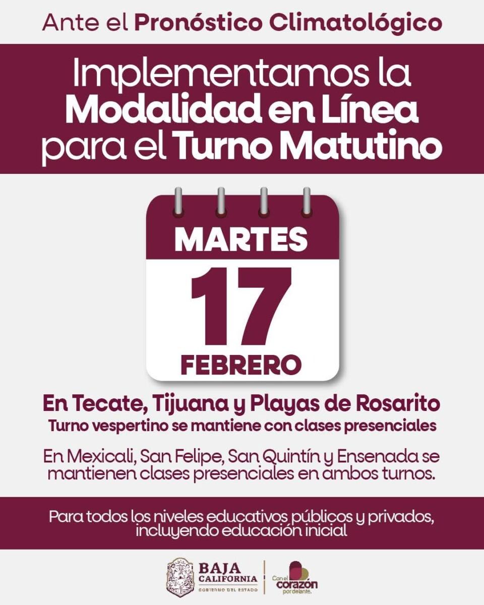 DEBIDO A LAS INTENSAS LLUVIAS Y MAL TIEMPO EN GENERAL, LAS CLASES EN TRES MUNICIPIOS ESTE MARTES SON EN LINEA, SOLO PARA EL TURNO MATUTINO