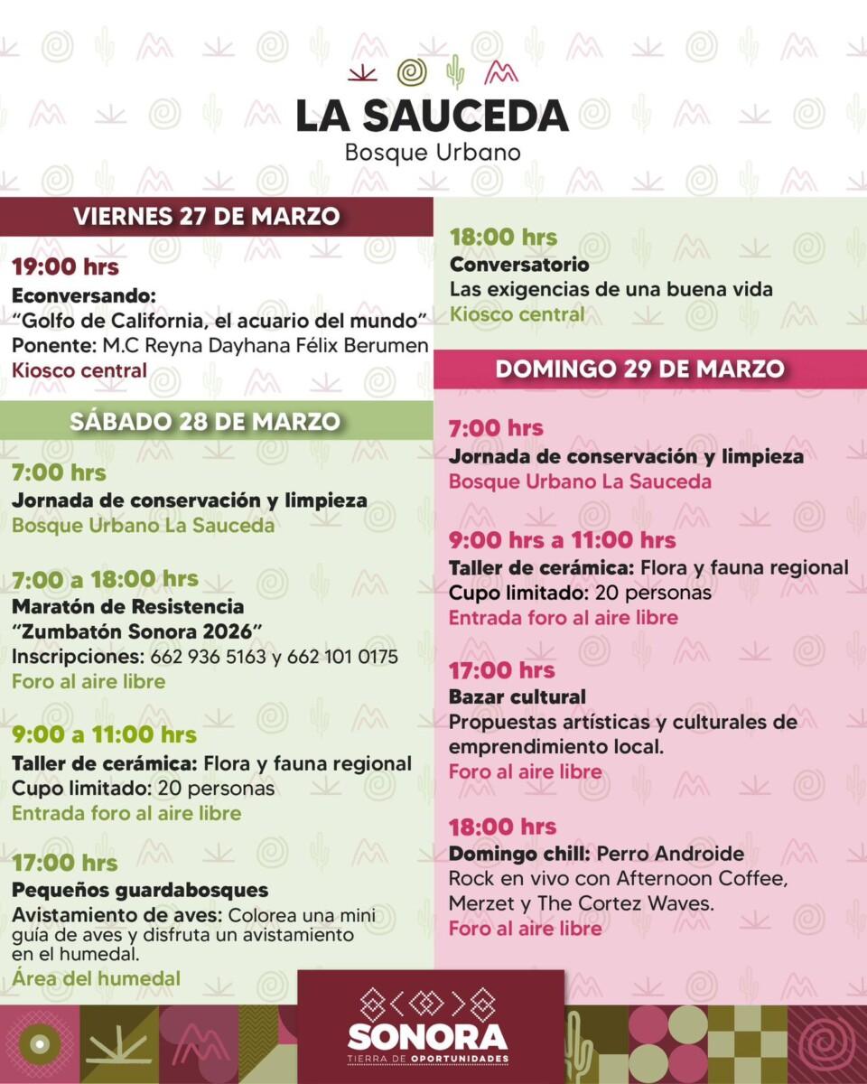 Gobierno de Sonora invita a disfrutar las atracciones del Bosque Urbano La Sauceda este fin de semana