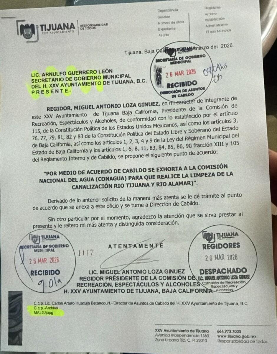 REGIDOR MIGUEL LOZA IMPULSA ACUERDO DE CABILDO PARA EXHORTAR A CONAGUA EJECUTEN TRABAJOS DE LIMPIEZA EN LA CANALIZACIÓN DEL RÍO TIJUANA.