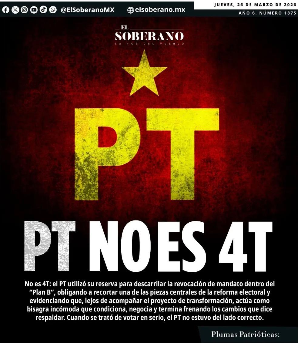 FURIOSA REACCIÓN DE MORENISTAS EN CONTRA DEL PARTIDO DEL TRABAJO (PT) POR EJERCER SU DERECHO DISENTIR RESPECTO A LA REVOCACIÓN DE MANDATO PARA 2027,”TRAIDORES” LOS TACHAN