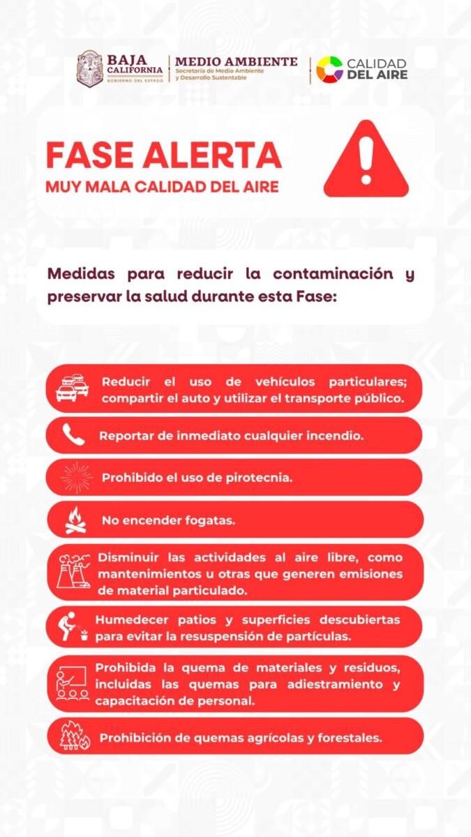 Se activa alerta roja por muy mala calidad del aire por material particulado PM10 en Mexicali.