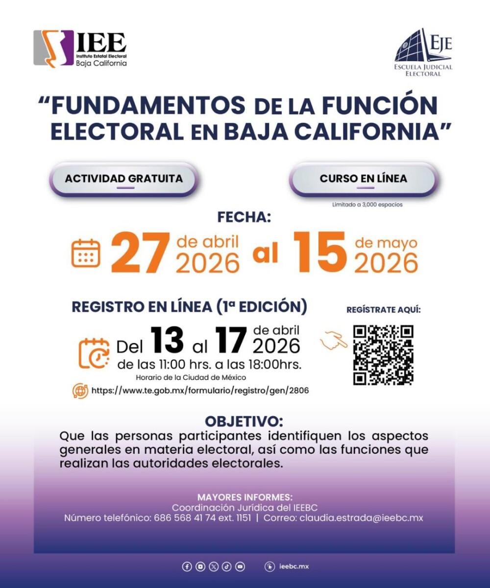 INVITA IEEBC A PARTICIPAR EN EL CURSO FUNDAMENTOS DE LA FUNCIÓN ELECTORAL EN BAJA CALIFORNIA