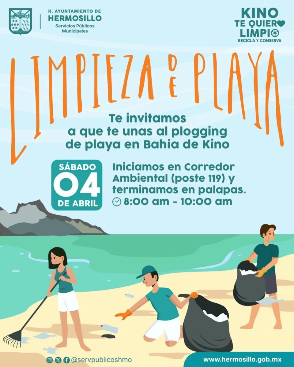 Invita Gobierno de Hermosillo a participar este sábado 4 en Plogging en Bahía de Kino