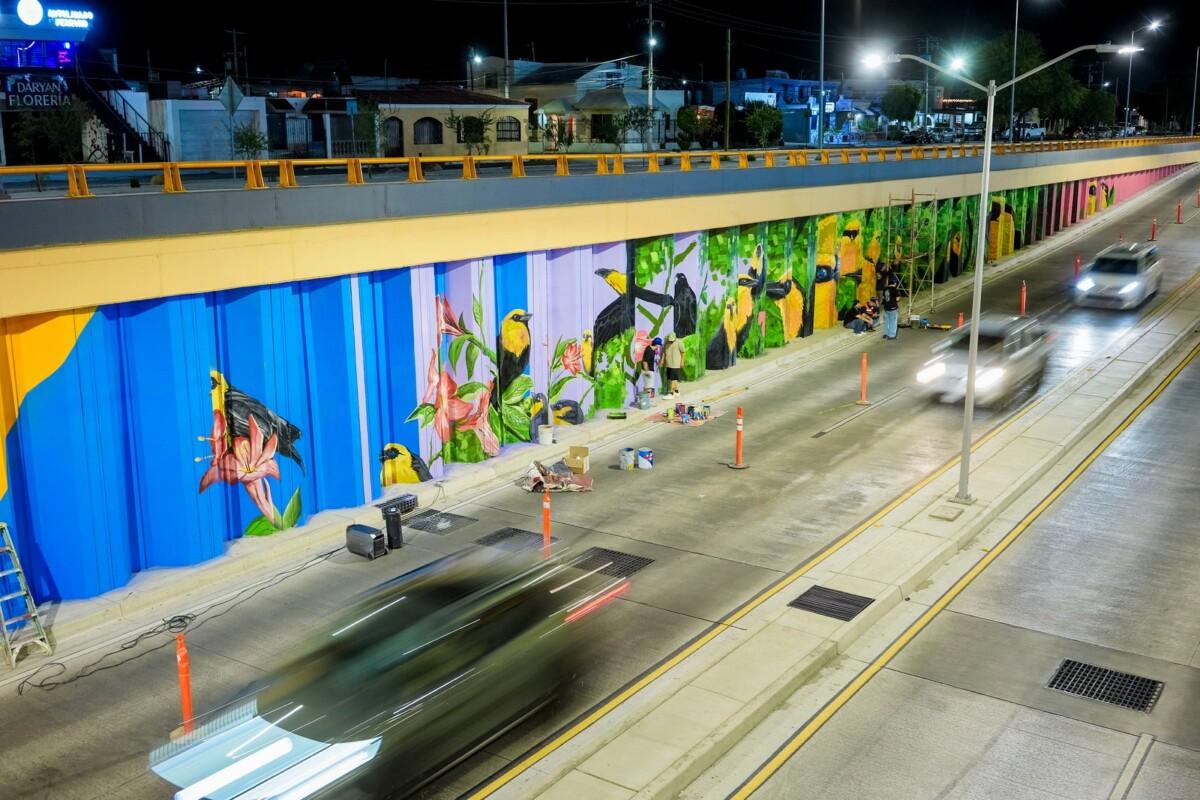 Avanza intervención mural en el paso a desnivel de Colosio y Solidaridad en Hermosillo