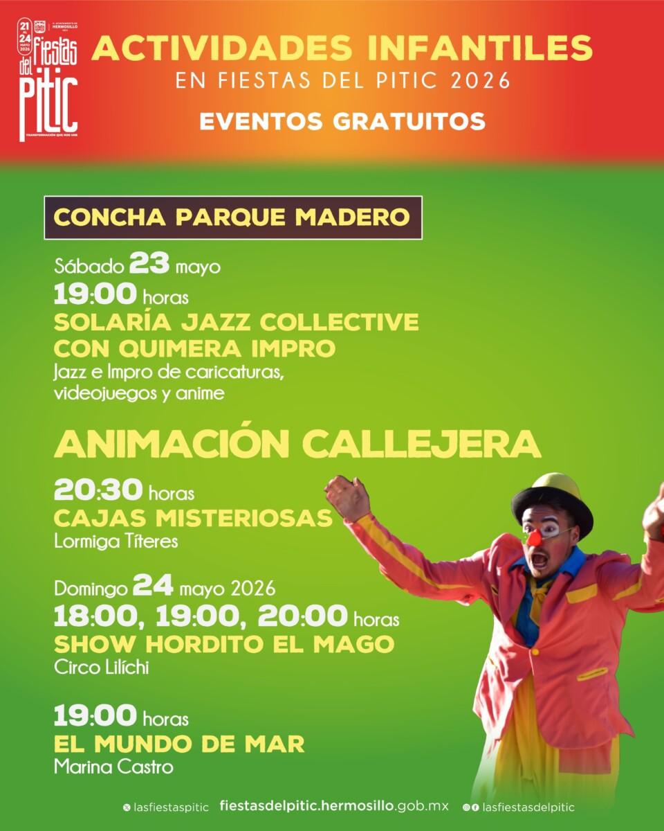 Disfrutarán niñas y niños de cartelera infantil en las Fiestas del Pitic 2026
