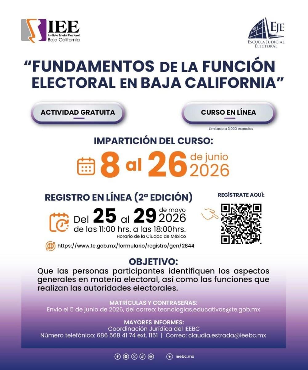 INVITA IEEBC A PARTICIPAR EN LA SEGUNDA EDICIÓN DEL CURSO “FUNDAMENTOS DE LA FUNCIÓN ELECTORAL EN BAJA CALIFORNIA”