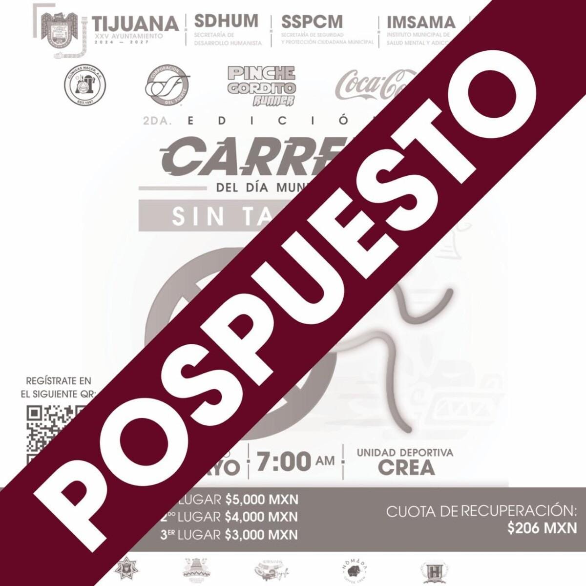 REPROGRAMA GOBIERNO MUNICIPAL DE LA 2DA EDICIÓN DE LA CARRERA 5 KM,”SIN TABACO” PARA EL DOMINGO 7 DE JUNIO