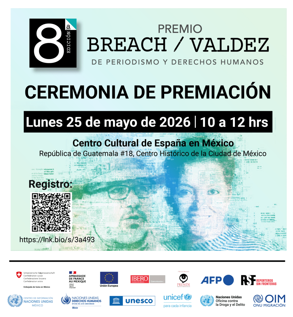INVITACIÓN A CEREMONIA DE PREMIACIÓN 8a Edición del Premio Breach/Valdez de Periodismo y Derechos Humanos 2026