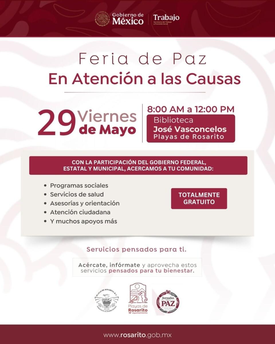 Invita Gobierno de Playas de Rosarito a la Jornada de la Paz “En Atención a las Causas” en la Biblioteca José Vasconcelos