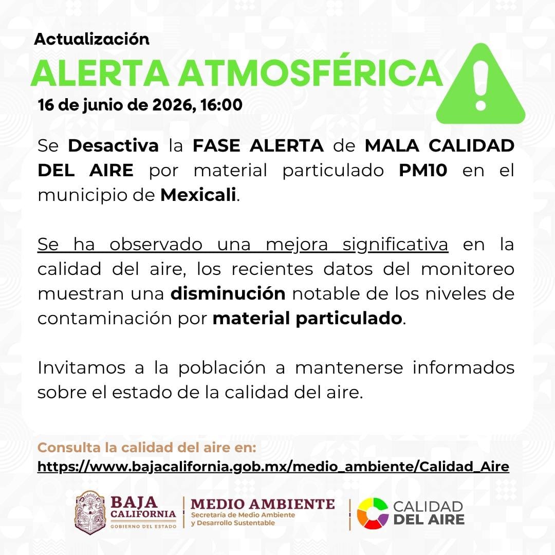 DESACTIVAN LA ALERTA ATMOSFÉRICA EN MEXICALI