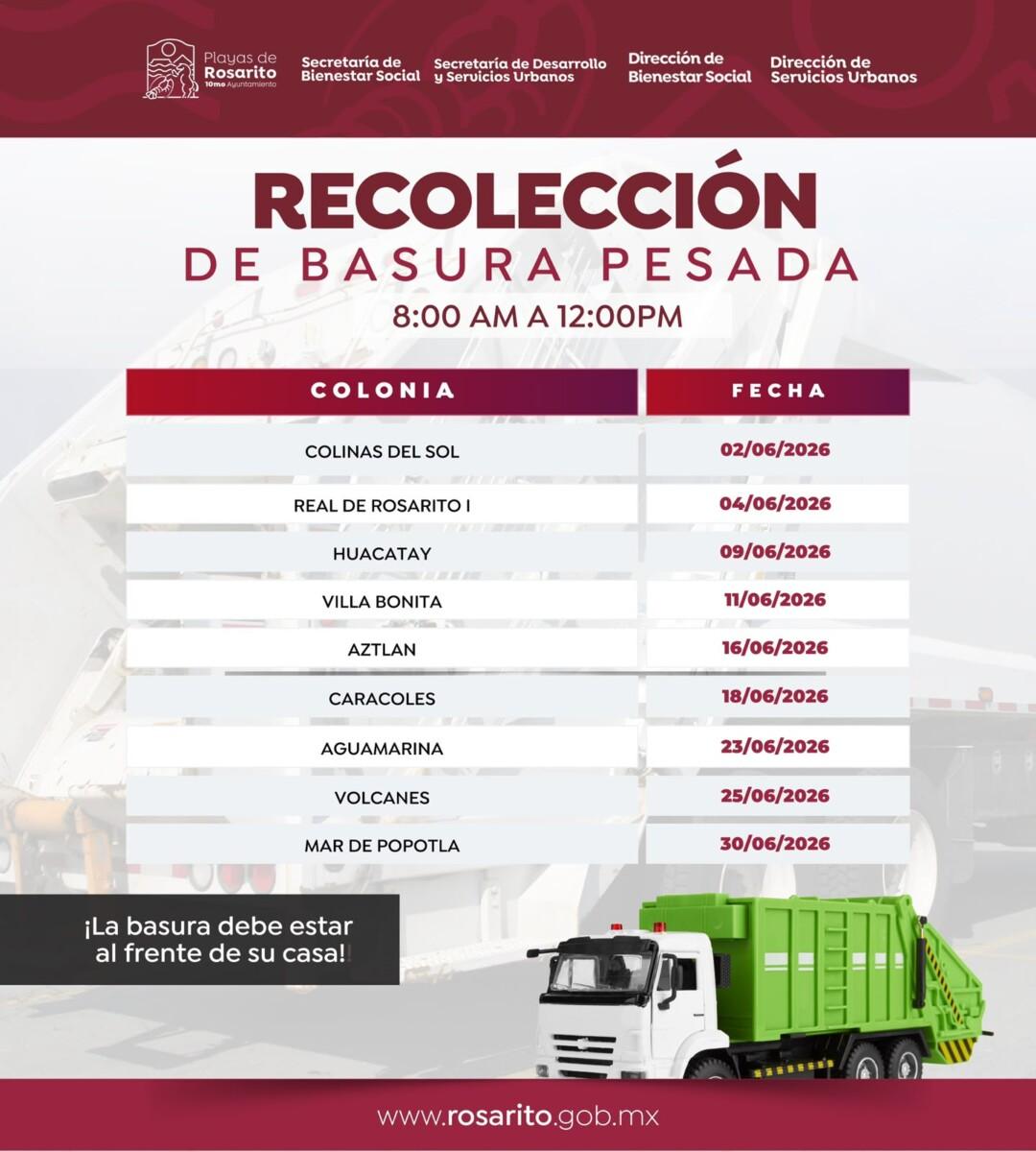 Gobierno Municipal de Playas de Rosarito invita a participar en el programa de recolección de basura pesada durante junio