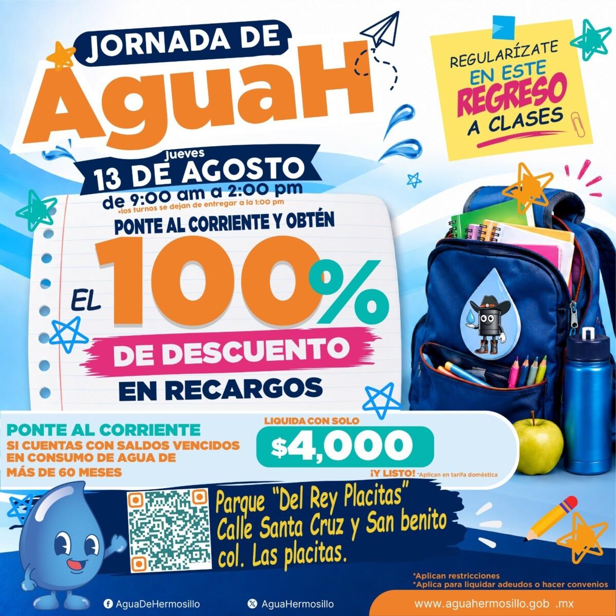 Ofrece Agua de Hermosillo jornada de descuentos del 100% en recargos este jueves
